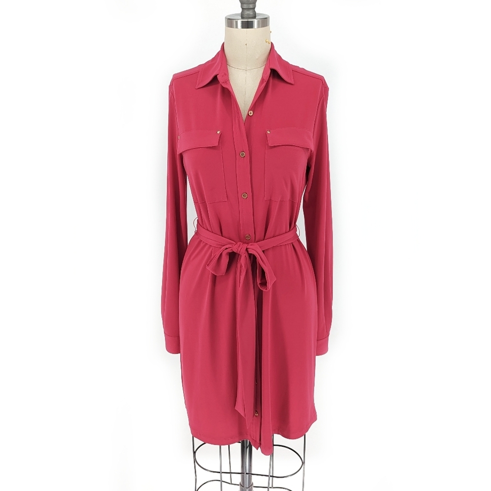 Calvin Klein Jersey Knit Shirtdress Pink XL Business casual preppy office